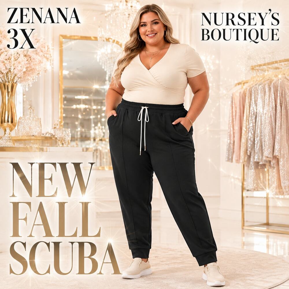 Zenana 3X Black Scuba Pintuck Jogger Pants Pockets New in Bag